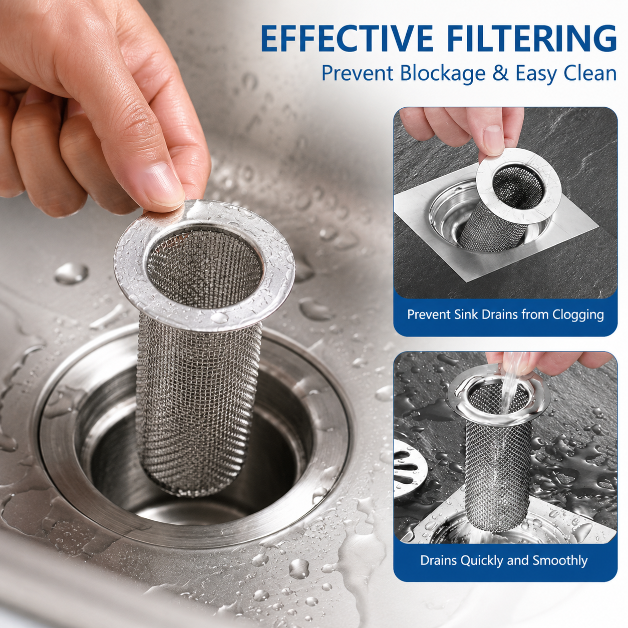 Sink Hair Filter, Removable Stainless Steel Drain Stopper Plug