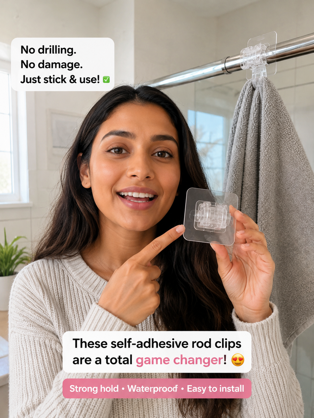Rods Clips Hook Self Adhesive Pack of 12